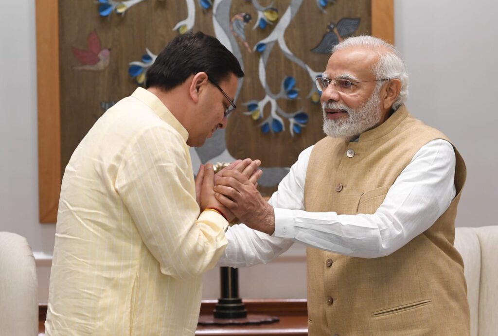 Uttarakhand Cheif Minister Pushkar Singh Dhami with PM Modi